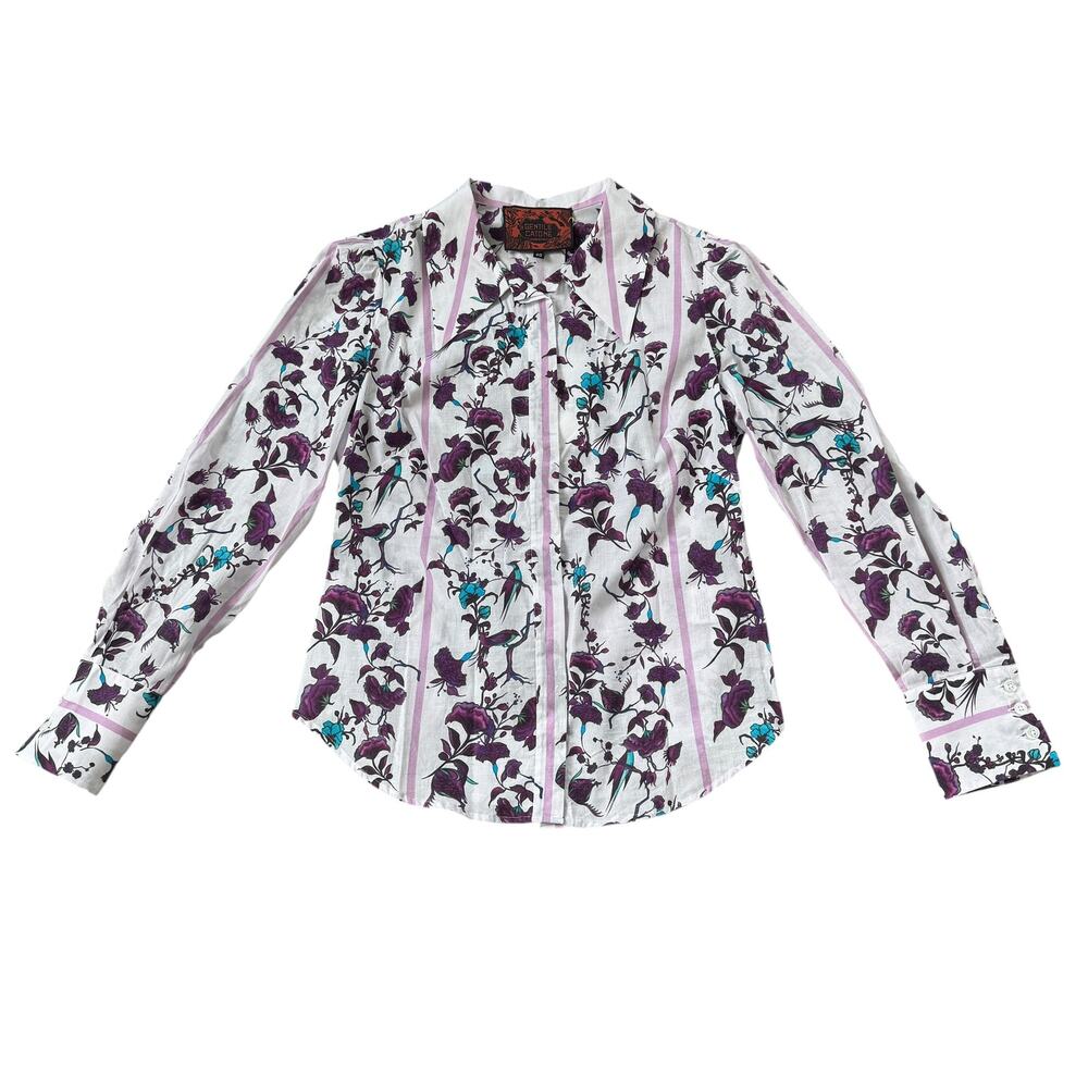 NEW Gentile Catone Purple Floral Cotton Shirt
